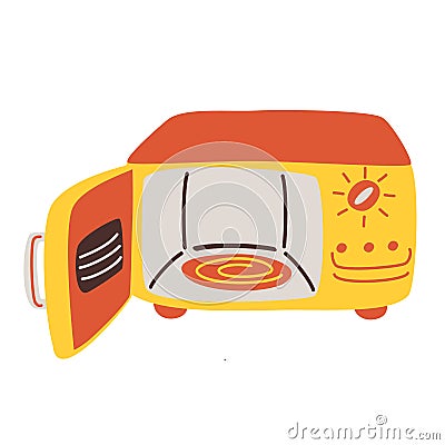Microwave oven with open door. Electric machine. Kitchen appliance, equipment. Vector Illustration