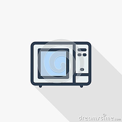 Microwave stove, household equipment, electric technology thin line flat icon. Linear vector symbol colorful long shadow Vector Illustration