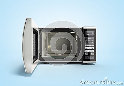 Microwave stove open on blue 3d illustration Cartoon Illustration