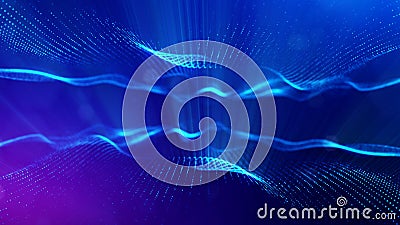 3d rendering background of microworld or sci-fi theme with glowing particles form curved lines, 3d surfaces, grid Stock Photo
