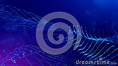 3d rendering background of microworld or sci-fi theme with glowing particles form curved lines, 3d surfaces, grid Stock Photo