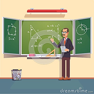 Mid age teacher giving a trigonometry lecture Vector Illustration