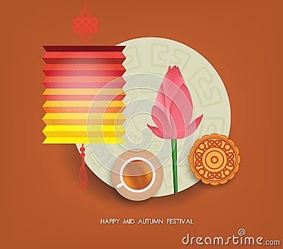 Mid Autumn Lantern Festival background with moon cake, tea and lotus. Happy Mid Autumn Festival Stock Photo