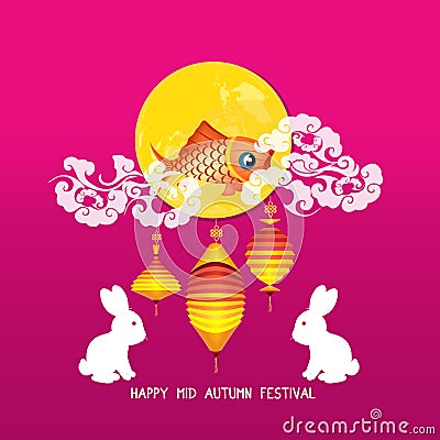 Mid Autumn Lantern Festival vector background with moon rabbit Vector Illustration