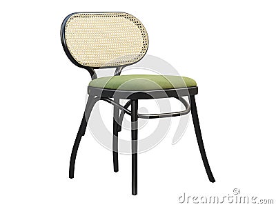 Mid-century bent beech-wood chair with woven cane backrest and fabric seat. 3d render Stock Photo