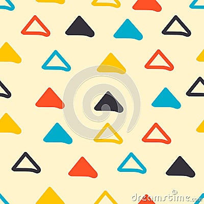 Mid century triangle retro colors seamless vector pattern. Stock Photo