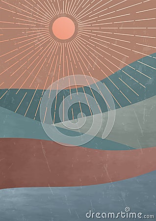 Mid century minimalist landscape illustration Vector Illustration