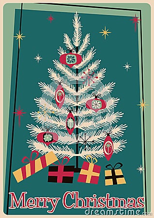 Vector Christmas Tree Greeting Postcard Vector Illustration