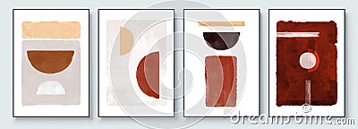 Mid-Century Modern Design. Aesthetic watercolor. A trendy set of Abstract Orange Hand Painted Illustrations for Postcard Vector Illustration