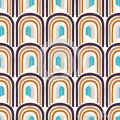 Mid Century Modern Vintage Pattern Background. Architectural Archway Trend Shape. Seamless 1970s StyleR etro Fabric Geometric Stock Photo