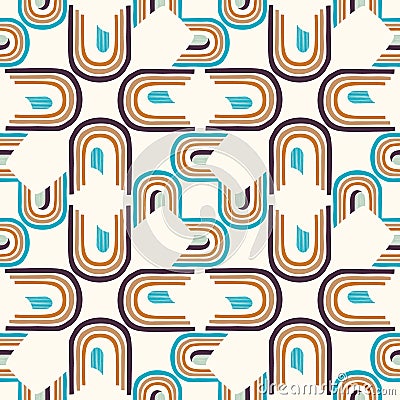 Mid Century Modern Vintage Pattern Background. Architectural Archway Trend Shape. Seamless 1970s StyleR etro Fabric Geometric Stock Photo