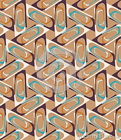Mid Century Modern Vintage Pattern Background. Graphic Design Trend Shape. Seamless 1960s Style Retro Fabric Geometric Wallpaper. Stock Photo
