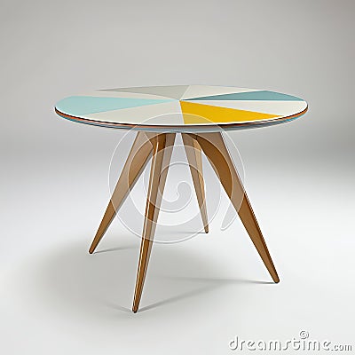 Mid century round coffe table on white background. AI Stock Photo