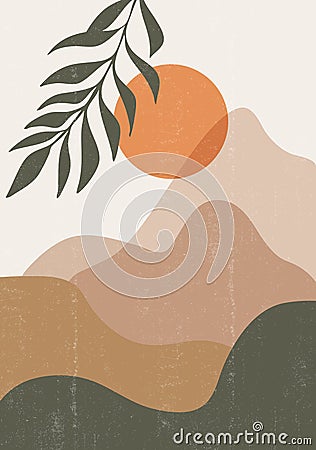 Mid century sunset print boho minimalist printable wall art Vector Illustration