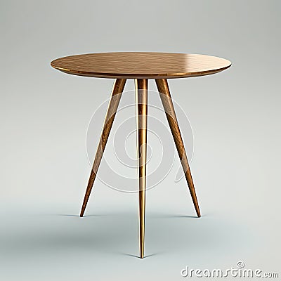 Mid century wood round coffe table on white background. AI Stock Photo
