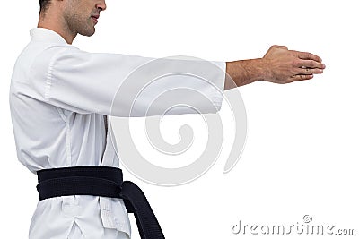 Mid section of fighter performing karate stance Stock Photo