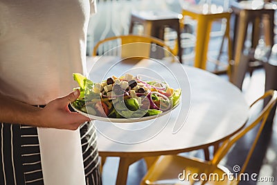 Mid section of waiter holding plate with salad Stock Photo