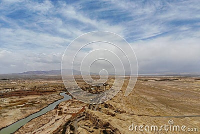 The midair view of the landscape in Delingha. Delingha is a city in northern Qinghai Province, China Stock Photo