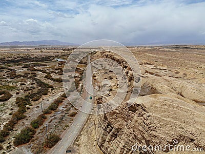 The midair view of the landscape in Delingha. Delingha is a city in northern Qinghai Province, China Stock Photo