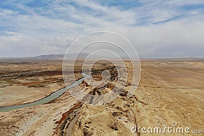 The midair view of the landscape in Delingha. Delingha is a city in northern Qinghai Province, China Stock Photo