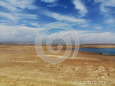 The midair view of the landscape in Delingha. Delingha is a city in northern Qinghai Province, China Stock Photo