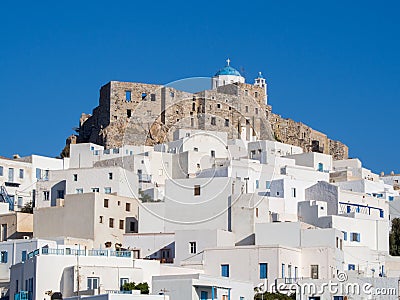 Midday in Astypalaia ,Greece with a close up of the castle and t Stock Photo