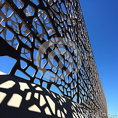 Midday Geometry: Sculpture Shadows Against Clear Blue Sky Stock Photo