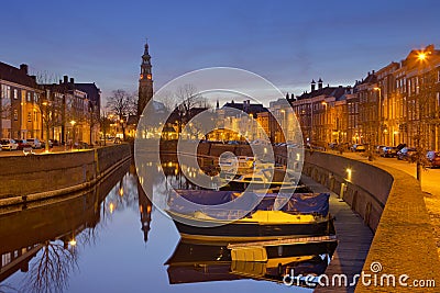 Middelburg with the Lange Jan church tower at night Stock Photo