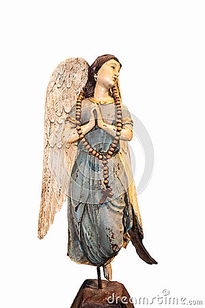 Middelburg, Netherlands - January 14, 2020: Angel in a Catholic Church. Closeup on one of two similar angel statues standing on Editorial Stock Photo