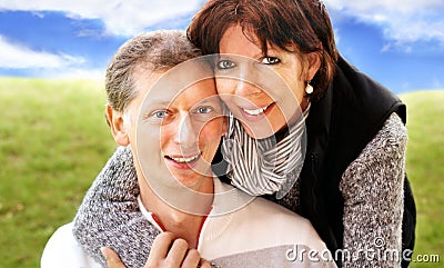 Middle-age couple embraced outdoor Stock Photo