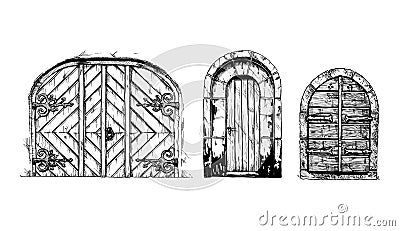 Middle age vintage doors. Vector Illustration