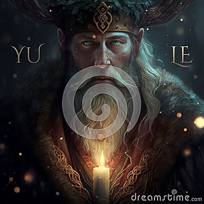 A middle-aged bearded man with a candle. Father Frost. The Winter Solstice, Celebrating Yule Cartoon Illustration