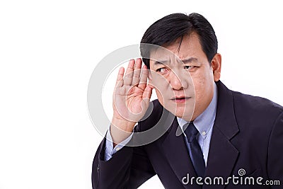 Middle aged business executive manager listening to bad news Stock Photo