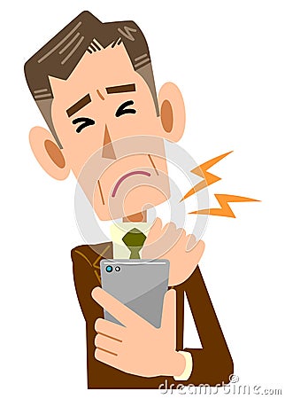 Middle-aged business man suffering from stiff shoulders due to overuse of smartphone Vector Illustration