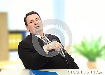 Middle-aged interviewer showing off Stock Photo