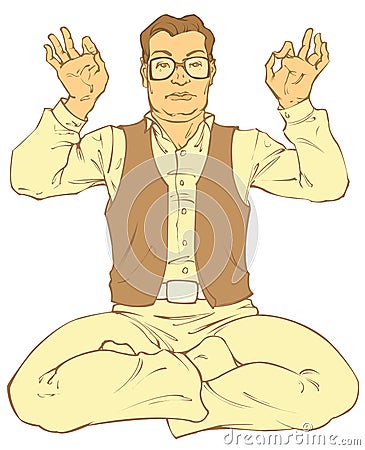 Middle-aged man meditates Vector Illustration