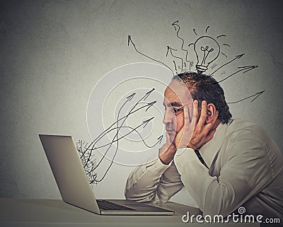 Middle aged tensed man working on computer in his office Stock Photo