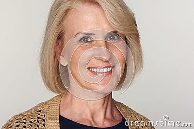 Middle aged woman smiling Stock Photo