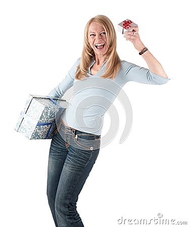 Middle aged woman with two parcels Stock Photo