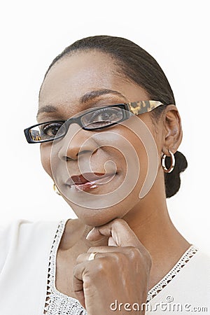 Middle Aged Woman Wearing Glasses Stock Photo