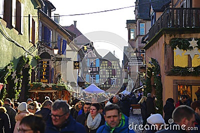 Middle Ages festival in medieval village Riquewihr Alsace France. Editorial Stock Photo