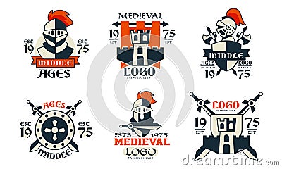 Middle Ages Logo Design Collection, Medieval Premium Club Badges Vector Illustration on White Background Vector Illustration