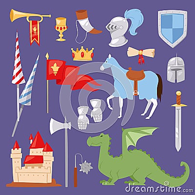 Middle Ages medieval knight Heraldic royal crest elements vintage knighthood castle vector illustration Vector Illustration