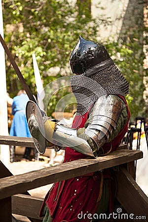 Middle ages period costume at knight tournament Stock Photo