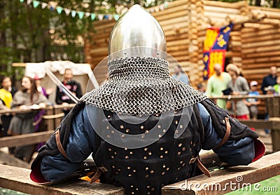 Middle ages period costume at knight tournament Stock Photo