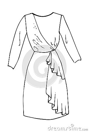 middle dress cloth Hand drawn fashion sketch. Flat vector isolated outline illustration Vector Illustration