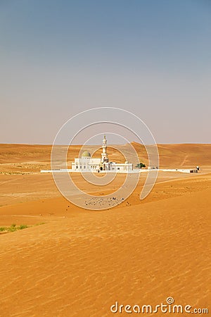 An isolated mosque in the desert of Oman Stock Photo