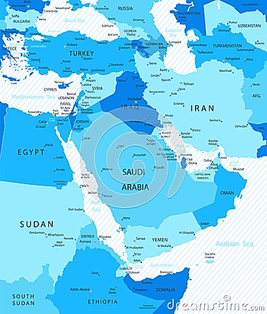 Middle East and Asia Map Vector Illustration