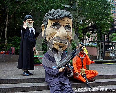 Middle East Caricatures at UN Protest in New York Editorial Stock Photo