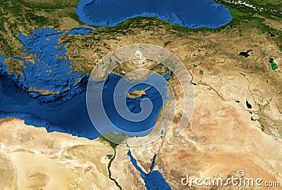 Middle East map in global satellite photo Stock Photo